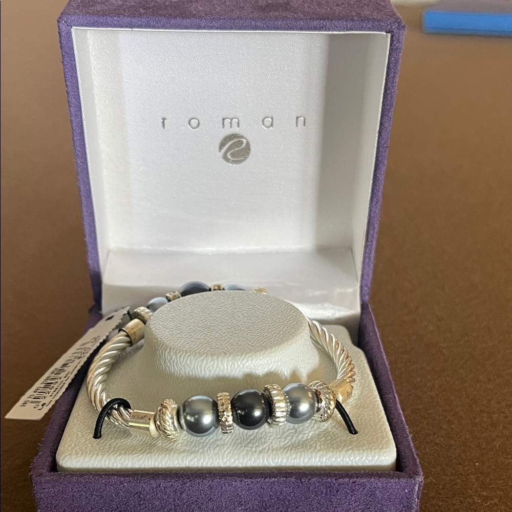 Roma Silver and Gray Beaded Bracelet